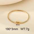 Golden stainless steel snake chain bracelet with 190x3mm dimensions and 8mm clasp - Gold Cylinder Clasp (KB207078-CALY)