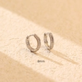 Sparkling silver S925 huggie hoop earrings with 8mm pave cubic zirconia setting - 8mm / 925 Silver / White Gold