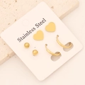3-pair set of gold stainless steel earrings featuring heart studs, balls, and small hoops - Heart Style