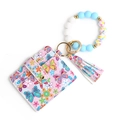 Rosa Kartenetui-Schlüsselanhänger mit Herzmuster und Silikonperlen-Armband - Bunter Schmetterling (7#)