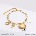 Bracciale a graffetta in acciaio inossidabile placcato oro 18K con ciondoli a stella - Ciondolo Stella Luna Quadrifoglio