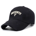 Vintage black baseball cap with white 3D embroidery Seventh 7 and distressed details - Black