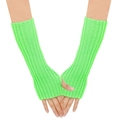 Detailed close-up of neon green knitted arm warmers with ribbed texture and fingerless design - One Size / Fruit Green