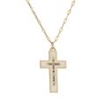 Klassische goldene Kreuzkette mit weißem Emaille und bunten Zirkonia auf weißem Grund - Weißes Emaille-Kreuz / Weiß
