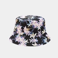 Reversible bucket hat with pink and purple lily floral pattern on black background - One Size / 19# Black With Lily Print