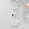 White cotton boat socks for women featuring brown floral embroidery and non-slip design - Dark Brown Flower