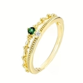 Détail d'une bague couronne dorée à deux couches avec pierre verte et incrustation zircon - US 7 / Or Vert