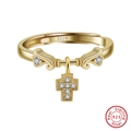 Exquisite S925 sterling silver open ring with 18K gold plating and cross charm - 14K Gold Color (SR337-14K)