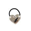 Sleek silver heart pendant hair tie with black elastic band in minimalist style - Glossy Heart 5cm / Silver