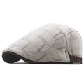 British style beige plaid cotton newsboy cap with adjustable brown buckle strap - Adjustable / Beige