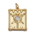 Gold-plated rectangular pendant with a heart gemstone and crossed swords design - 3 of Swords Tarot