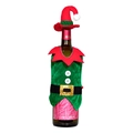 Funda navideña para botella de vino estilo elfo con chaleco y gorro rojo - Estilo Elfo Niño