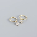 Minimalist gold S925 sterling silver hoop earrings with diamond flower pendant - Golden (White Stone)