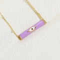Purple enamel cylinder evil eye pendant with gold chain and sparkling zircon detail - Purple