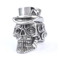 Anillo calavera punk retro de acero inoxidable con sombrero de copa y plata antigua - US 11