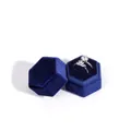 Dunkelblaue sechseckige Samt-Ringbox für Hochzeitsschmuck und Geschenkverpackungen - Königsblau Doppel Slot