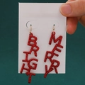 Sparkly red glitter drop earrings featuring festive Merry Bright lettering and gold hooks - Merry Bright Letter (2768)