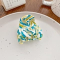Elegant blue and yellow marbled acetate hair claw clip with a glossy oil painting finish - Blue Striped