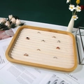 Bamboo jewelry tray with beige velvet wave slots for ring display and storage - Beige