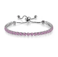 Silver-plated adjustable tennis bracelet with 4mm pink cubic zirconia stones - White Gold + Pink Zirconia