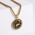 Detailed close-up of retro 18K gold plated Sagittarius zodiac pendant with embossed archer - Sagittarius (Without Chain) / Gold