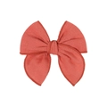 Handmade coral cotton bow hair clip with textured fabric and secure duckbill grip - Coral Orange