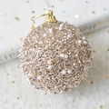 Champagne gold Christmas ball ornament with glitter sequins and white pearls - Pearl Champagne Foam Ball 8CM