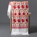 Châle blanc façon cachemire avec broderies florales et pompons élégants - Jardin Brodé Au Printemps - Blanc Laiteux / 200cm