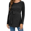 Pull de maternité à manches longues en tricot côtelé gris foncé avec ceinture - S / Noir