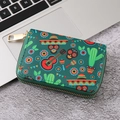 Gothic Halloween skull wallet in green PU leather with colorful Mexican folk art patterns - 129F-Green Day of the Dead Elements