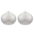 Detailed view of silver shell-shaped earrings with fine radial textures and polished finish - Steel Wide Shell (X442)