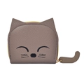 Taupe cat shaped card holder with pebble texture and cute cat tail zipper pull - Elephant Gray