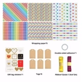 Colorful gift wrapping paper set with stripes, dots, stars, tags and ribbons - Set 2 (6 Sheets/Tags/Stickers/Tape/Ribbons)