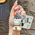Cute resin tiger-striped cat keychain with a red collar and Dog Party charm - Wood Carving Style Cat - Blue-Grey