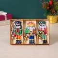 Three-piece set of wooden Nutcracker soldier ornaments in a decorative gift box - HB1561-B