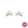 Elegant gold S925 sterling silver star stud earrings with pink opal and zircon stones - Gold Crown (Gold#5) / 925 Silver
