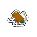 Cute Capybara and animal friends enamel badge with 'Good friends' text for backpacks - Good Friends Group