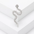 Sparkling silver snake brooch with inlaid crystal rhinestones on a white pedestal - Full Rhinestone White Snake
