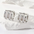 Elegant silver-plated wide hoop earrings with double row rectangular cubic zirconia stones - Silver/Clear Zirconia