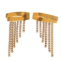 Pendientes de borla en acero chapado en oro de 18K con brillantes strass blancos - Pendientes de botón con borlas de lujo - Dorado