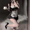Sexy Schwarz-Weiß-Dienstmädchen-Cosplay-Outfit mit Spitzenhalsband und Rüschenschürze - Einheitsgröße (40-62.5kg) / Dienstmädchen-Set mit Strümpfen