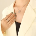 Silver twisted teardrop pendant necklace and multilayer cross ring set for women - Steel Color Necklace (P599-40+5cm)