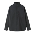Camisa minimalista negra de popelina con manga larga, cuello vuelto y bolsillo en el pecho - XS / gris oscuro