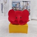 Vibrant red leather elephant-shaped coin purse with gold zipper and keychain hook - Red