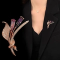 Rose gold floral brooch with purple crystal teardrops and sparkling rhinestones - 388# Wheat Ear