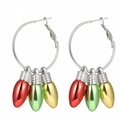 Christmas hoop earrings with festive red, green, and gold bulb pendants on white background - Up House Balloon