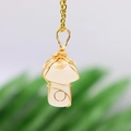 Handmade mushroom crystal pendant wrapped in gold wire with white translucent stone - Clear Quartz Gold-tone