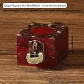 Retro wooden jewelry storage box in dark red with antique bronze lock and corner protectors - Small Copper Square Box + A Hundred Years