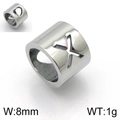 Perle cylindrique en acier inoxydable à lettre X évidée 8mm de large et 1g - Lettre X (KLJ1319-Z)