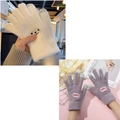 Beige and light purple thickened knit gloves with cute embroidery and touchscreen tips - White And Gray
